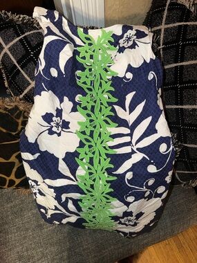 Lilly Pulitzer Navy and White Floral Dress with Pink Label